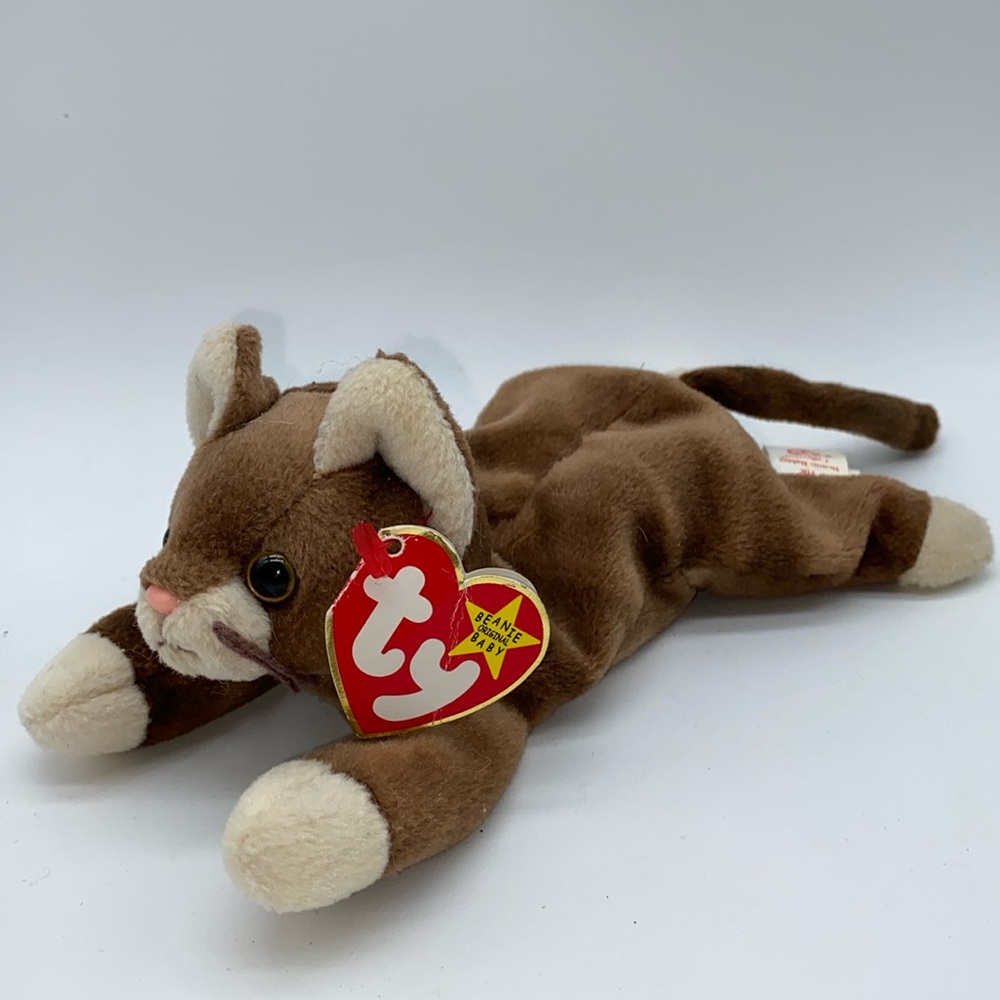 Ty Pounce Beanie Baby Brown Cat Plush Stuffed Animal with Hang Tag - Picture 1 of 13